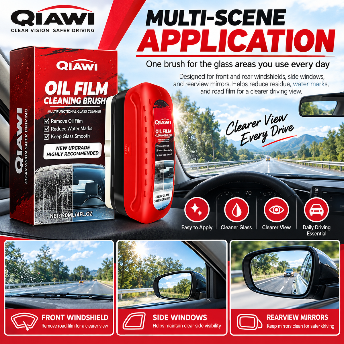 🚗 Windshield Oil Film Cleaner Brush for Car Glass, Windows & Mirrors