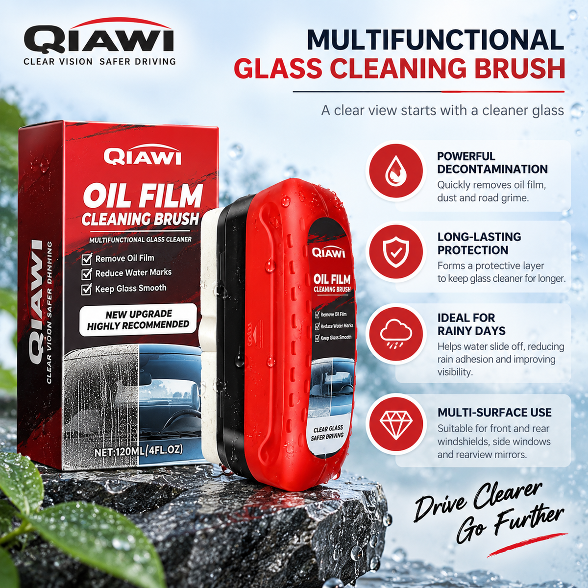 Water repellent windshield surface in rainy conditions
